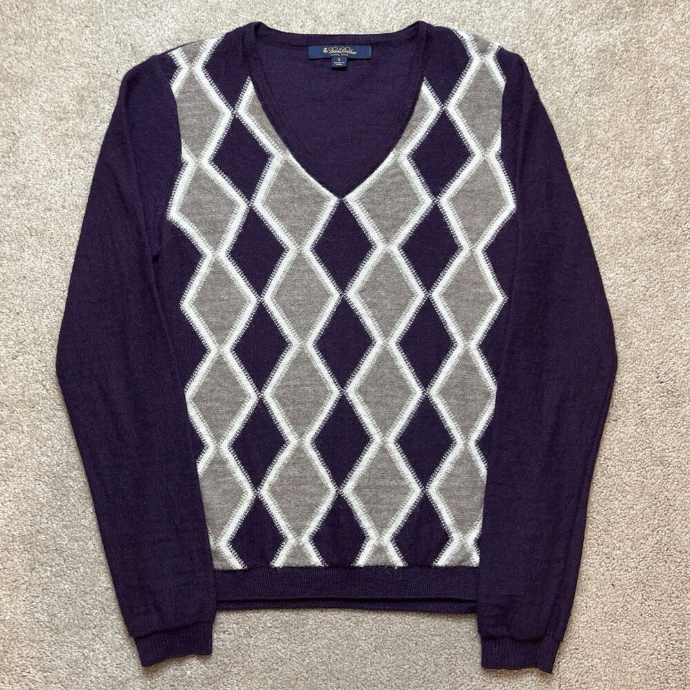 Brooks Brothers Sweater Womens Small Alpaca Wool Purple Diamond Print Argyle